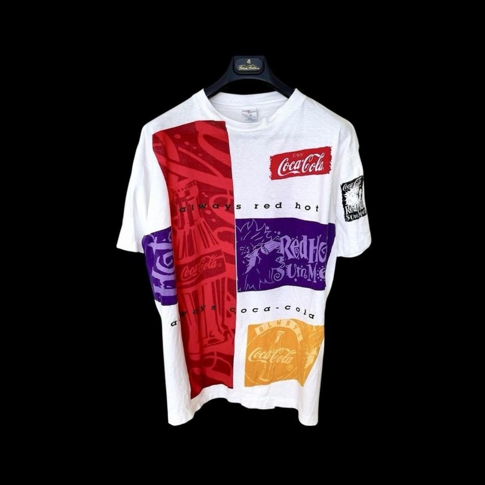Vintage 90s Coca Cola 'Red Hot Summer' White AOP T-Shirt Sz XL Cola Wars